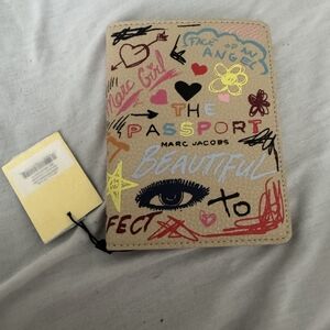 Marc Jacobs Beige Graffiti-Print Passport Cover with Multicolor Accents